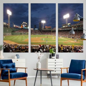 Massachusetts Fenway Park Prints Boston Baseball Stadium Wall Art Canvas Print for Gift Baseball Lover, Mancave Decor, MLB Wall Art