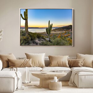Saguaro Cactus Wall Art Canvas Print, Framed Desert Sunset Art Picture Print, Southwestern Desert Perfect Southwestern Rustic Decor Artwork