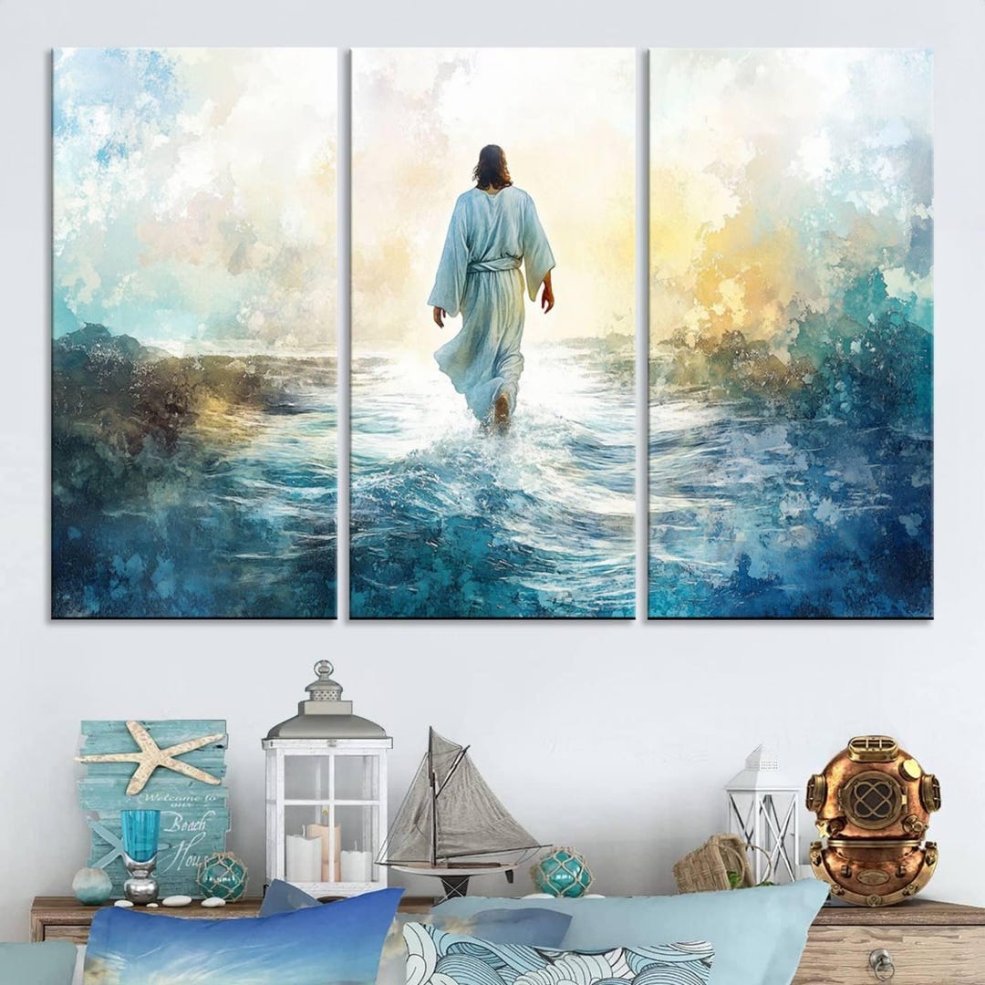 Watercolor Jesus Walking on Water Print, Abstract Christian Wall Art ...