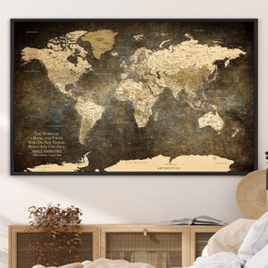 Push Pin World Map, Custom World Map Canvas, Large World Map, Rustic World Map Decor, Push Pin Travel Map, Framed World Map, Horizontal