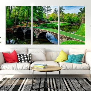 Impression sur toile Augusta National Golf Club, impression de parcours de golf, Amen Corner, cadeaux de golf, décoration de club de golf, grande toile d&#39;art