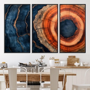 Impressão de arte de parede emoldurada com anel de árvore abstrata, impressão em tela com textura de madeira rústica natural, toco de árvore de madeira, decoração de casa de madeira em cabana de madeira