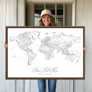 Personalized Travel Maps, Custom Maps, Framed Push Pin World Map, Personalized Gifts, Countries Labeled Map Print,Cork Pin Board Canvas Gift