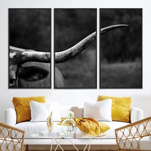 Longhorn Bull Texas Cow Wall Art Canvas Print, Western Majestic Longhorn Cow Print for Farmhouse Decor, Cattle Wall Art, Cow Horn Art Print