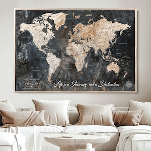 Custom Push Pin World Map Print, Customizable Travel Wall Art Prints to Track Adventures, Stylish Wall Art, Personalized Adventure World Map