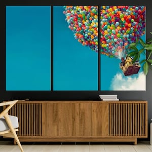 Up Pixar Canvas, Pixar Wall Art, Carton Movie Decor, Disney Print, Child Room Decor Canvas Print, Up Movie Wall Art Colorful Balloons Canvas