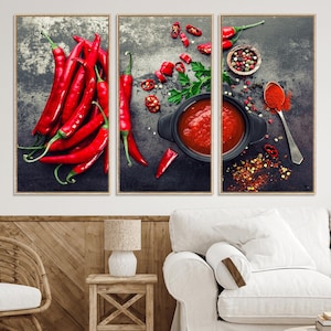 Roter Paprika Wandbild, Roter Pfeffer Leinwanddruck, Küchenkunst, Restaurant Dekor, Rotes Gewürz Wandkunst, Hot Pepper Wanddekor, Geschenk für den Koch
