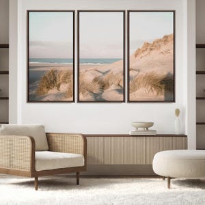 Pastel Beach Canvas Print: Framed Sand Dune Photography, Coastal Decor