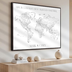 Personalized World Map Wall Art Canvas Print – Framed Push Pin Custom Map for Home or Office Custom Map Print for Anniversary, Wedding Gift
