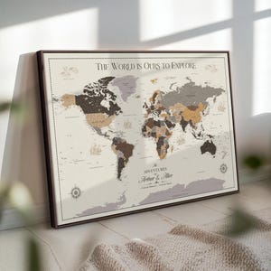 Personalized World Map Wall Art Print, Custom Push Pins World Map Canvas Print, Art Print for Anniversary Housewarming Gift for Travel Lover