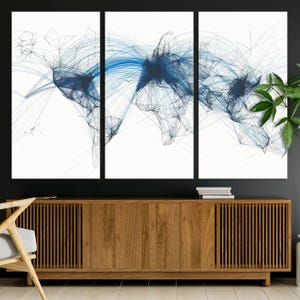 Flight Routes World Map Canvas Wall Art Print, Flight Map Art Air Traffic Abstract Map Aviation Routes Air Traffic Print, Aviation Map Print