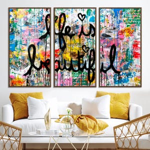 Graffiti Message Wall Art Canvas Print, Framed Life Quotes Art Picture Print, Vibrant Graffiti Perfect Urban Graffiti Decor Artwork