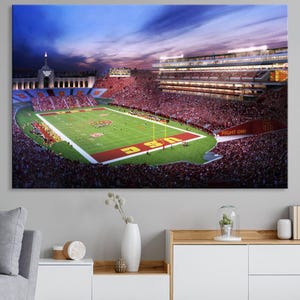Los Angeles Memorial Coliseum Canvas Wall Art - Sunset Football Game View, California Stadium, Perfect for Sports Fans, Ready to Hang Decor