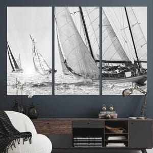 Sailboat Print Yacht Regatta Canvas Wall Art Seascape Art Sailing Ship Black White Extra Large Wall Art Sailing Regatta Art Yacht Wall Decor