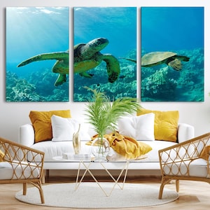 Sea Turtle Canvas Wall Art: Tropical Ocean Marine Life Print