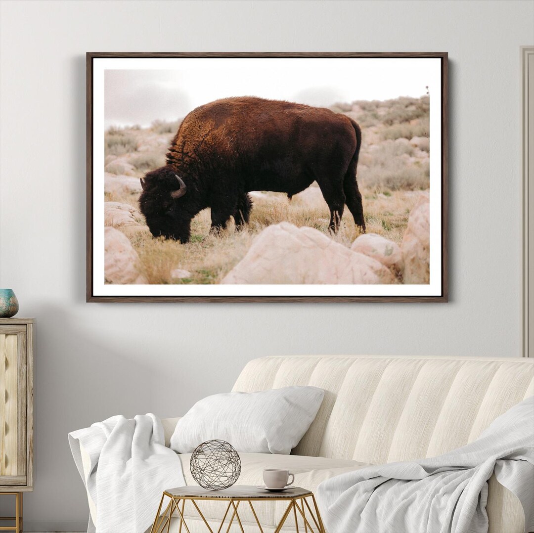 Western Bison Wall Art Canvas Print, Framed Rustic Bufffalo Art Picture ...