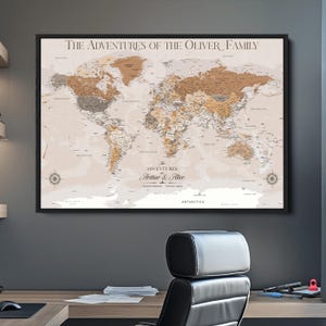 Personalized Push Pin World Travel Map – Framed Canvas Wall Art to Track Countries Visited, Custom Travel Map for Home, Office for Travelers