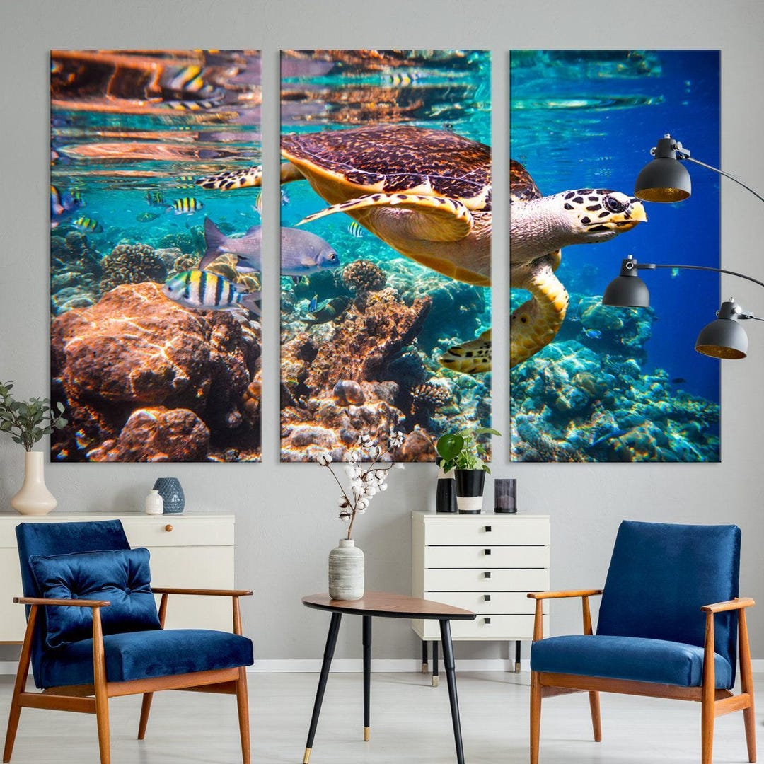 Sea Turtle Wall Art Print, Ocean Wildlife Animal Print Nautical Wall ...