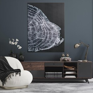 Monochrome Tree Ring Canvas Print: Modern Rustic Wall Art