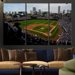 Wrigley Field Baseball Multi Panel Wall Art Print - Chicago Cubs Stadium Wall Art Canvas Print