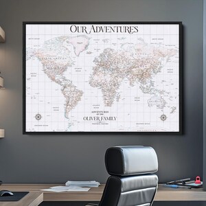Customize Framed Canvas Travel Map – Personalized World Map with Pins to Track Places, Great Decorative Gift for for Weddings Celebrations