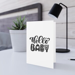 Neutral Hello Baby, Baby Shower card, minimalist, fine line greeting card, congratulations, modern greetings cards