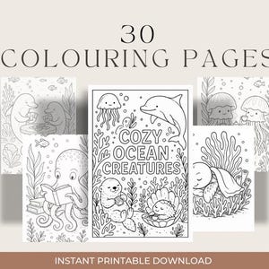 Cozy Ocean Creatures Coloring Book Printable Underwater Animal Pages for Kids and Adults Cute Sea Life Black and White A4 Line Art