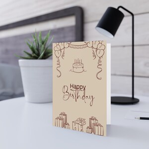 Neutral, Minimalist decorative Happy Birthday Card, gifts for her, gifts for him, greeting cards, cute cards, floral and party theme card
