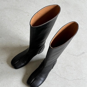 Handmade Black Leather Split Toe Boots | Artisan Japanese Tabi Boots | Custom Handcrafted Tall Leather Shoes | Minimalist Fashion Footwear