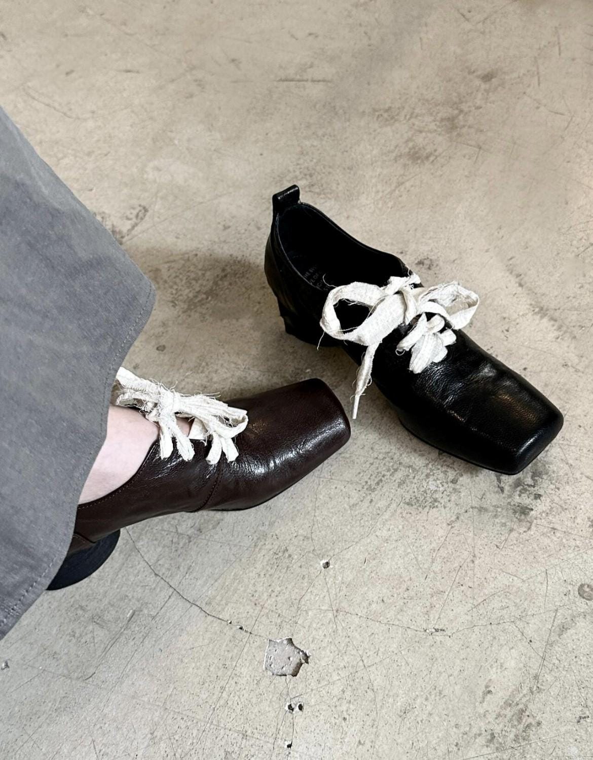 靴 vintage square toe leather shoes lucky-vintage-seattle-mens-