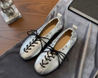 Bailarinas con cordones, zapatos casuales de piel suave para mujer, bailarinas minimalistas y cómodas, un bonito regalo para el día a día.