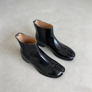 Handmade Black Leather Tabi Boots | Square Toe Split Toe Ankle Boots | Custom Handmade Footwear | Vintage Street Style Leather Boots