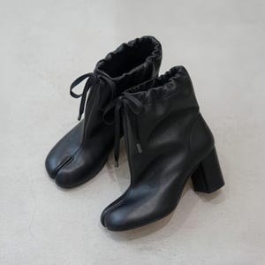 Handmade Black Tabi Boots | Split Toe Drawstring Ankle Boots | Custom Handmade Leather Footwear | Vintage Japanese Style Boots
