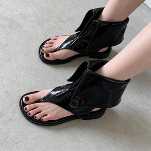 Handmade Black Leather Sandals | Avant-Garde Split Toe Flat Sandal Boots | Unique Designer Summer Shoes | Handcrafted Leather Footwear