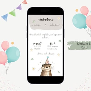 Convite de aniversário infantil Lontra - personalizável - e-card - convite digital festa de 1 ano no celular WhatsApp