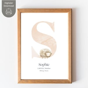 Póster de nacimiento "S" con oveja y detalles de nacimiento personalizados - foto de nacimiento - carta astral - regalo de nacimiento