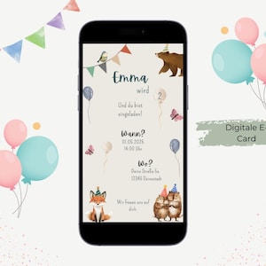 Children's birthday invitation - personalizable - E-Card - digital invitation birthday forest animals fox