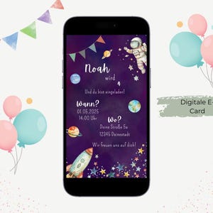 Invitation anniversaire enfant astronaute espace - personnalisable - e-card - invitation numérique anniversaire fusée spatiale invitation WhatsApp