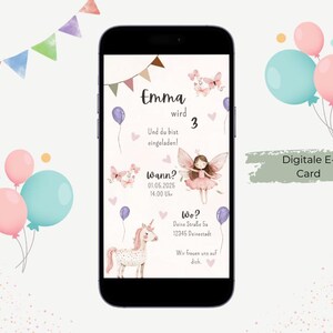 Uitnodiging kinderverjaardagsfee - aanpasbaar - e-card - digitale uitnodiging feestvarken roze sprookje eenhoorn