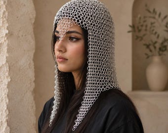 Coif Fashionable Medieval Aluminium Butted 9 mm 16 Guage Chainmail Coif/Hood For Women