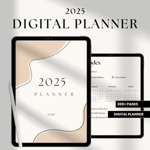 2025 Digitaler Planer, Tagesplaner, All In One Wochenplaner, Monatsplaner, Minimalistischer Jahresplaner für iPad Tablet Goodnotes