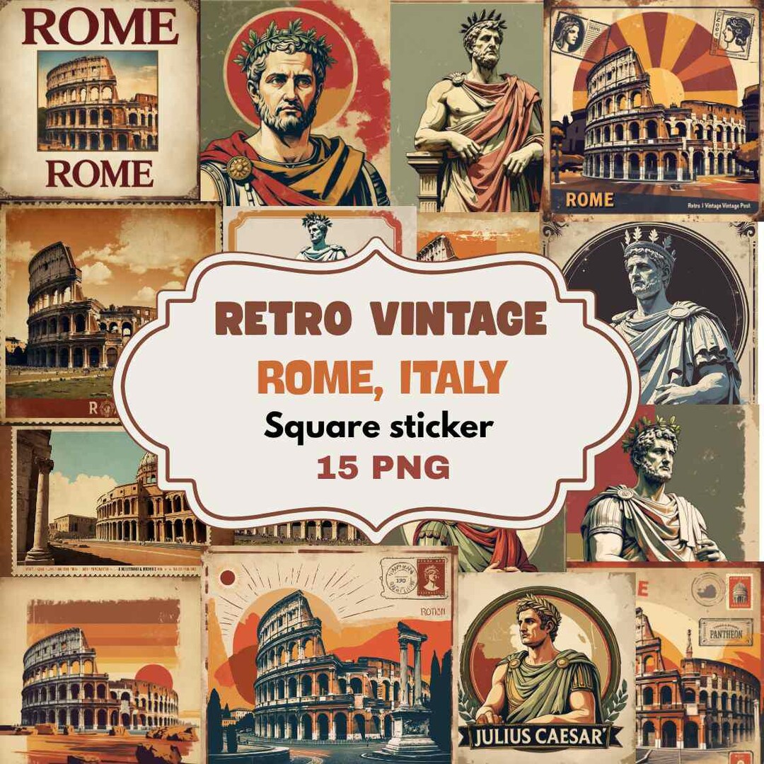Ancient Rome Square Stickers Bundle of 15 - Retro Vintage PNG Clipart ...