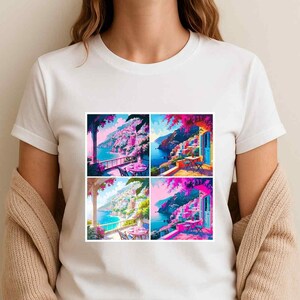 Illustration Positano Italy PNG | Colorful Amalfi Coast for Sublimation & Prints | Instant download / High-resolution