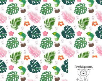 Tropical Seamless File, Tropical Plants, Chamelons, Bright and Cheerful Tropical Seamless File