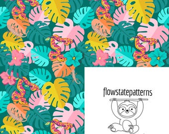 Tropical Seamless File, Tropical Plants, Chamelons, Bright and Cheerful Tropical Seamless File