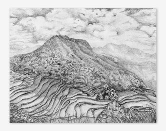 Digital - Original Artwork - Rice Fields Landscape Black & White