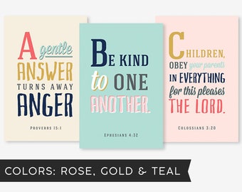 Download 26 Prints! - ABC Bible Verses - Gold, Rose, Teal - 4x6
