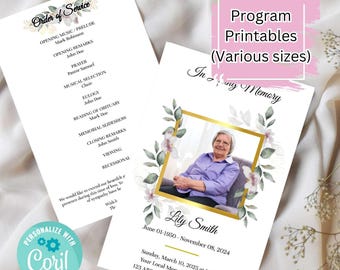 Funeral Program | Watercolor Lily Theme | Editable | Corjl Instant Download | Item #PPLF0201