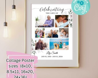 Funeral Collage Poster | Multiple sizes | Watercolor Lily Theme | Editable | Corjl Instant Download | Item #PPLF0201