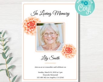 Dahlia Funeral Invitation: Elegant Memorial Card (Instant Download)